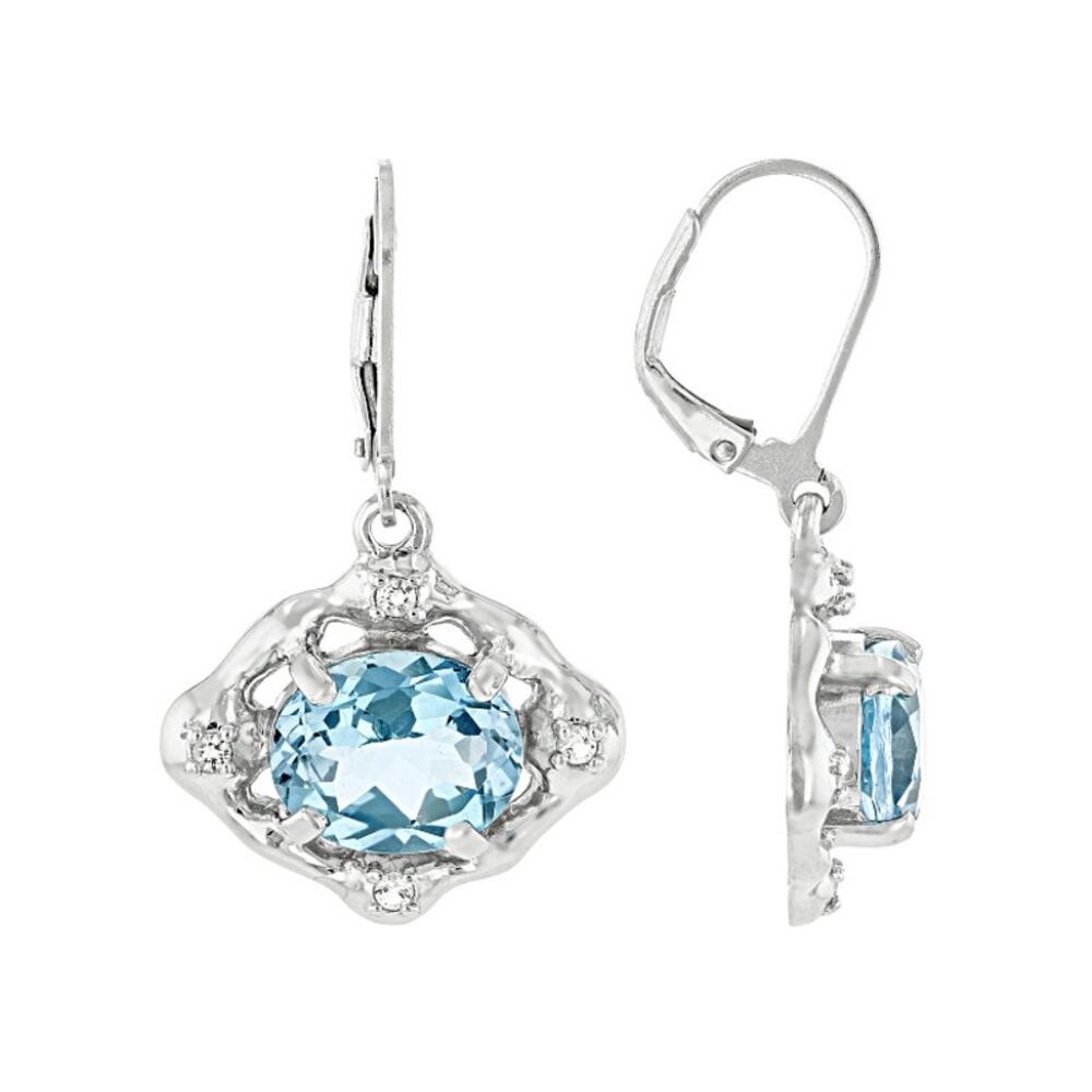 NEW JTV Sky Blue Topaz Rhodium Over 925 Sterling Silver Dangle Polished Earrings